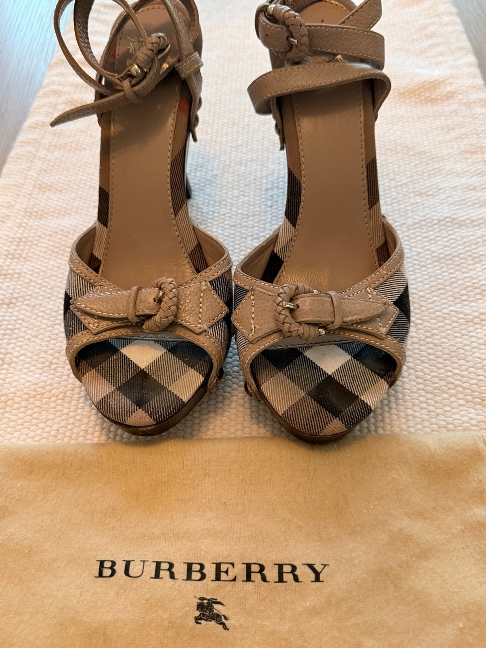 Burberry Tan Plaid Ankle-Strap Platform Sandals